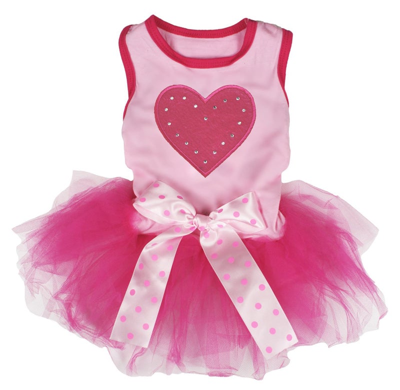 Petitebella Hot Pink Heart Puppy Dog Dress (Pink/Hot Pink, Large)
